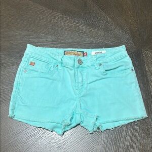 Joyrich Denim Shorts Size 26 Turquoise‎ Blue Distressed Frayed Hem Casual
